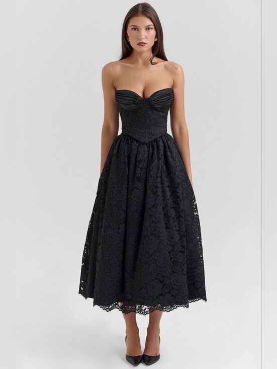 House of CB Dresses & Skirts - House of CB Duchess black lace corset, skirt and bolero midi dress Size Large